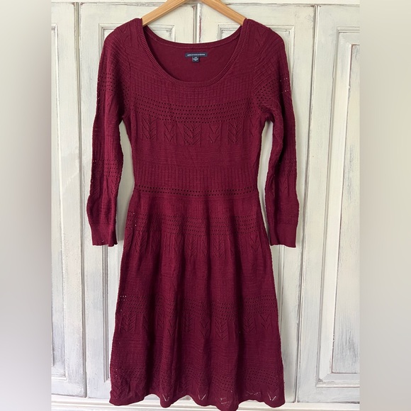 American Eagle Outfitters Dresses & Skirts - 🟠AMERICAN EAGLE Lined Crochet Long Sleeve Boho Sweater Dress in Deep Wine SMALL